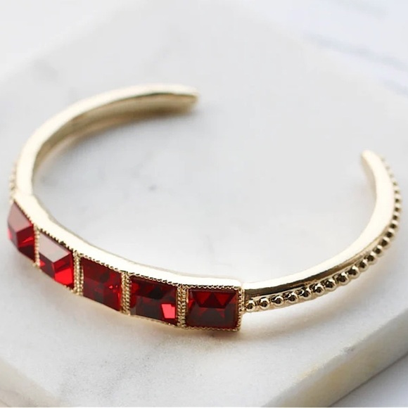 ANNE KLEIN • Red Crystal Gold Cuff Bracelet - Picture 3 of 3